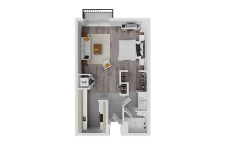 a floor plan of a bedroom with a bathroom and a living room